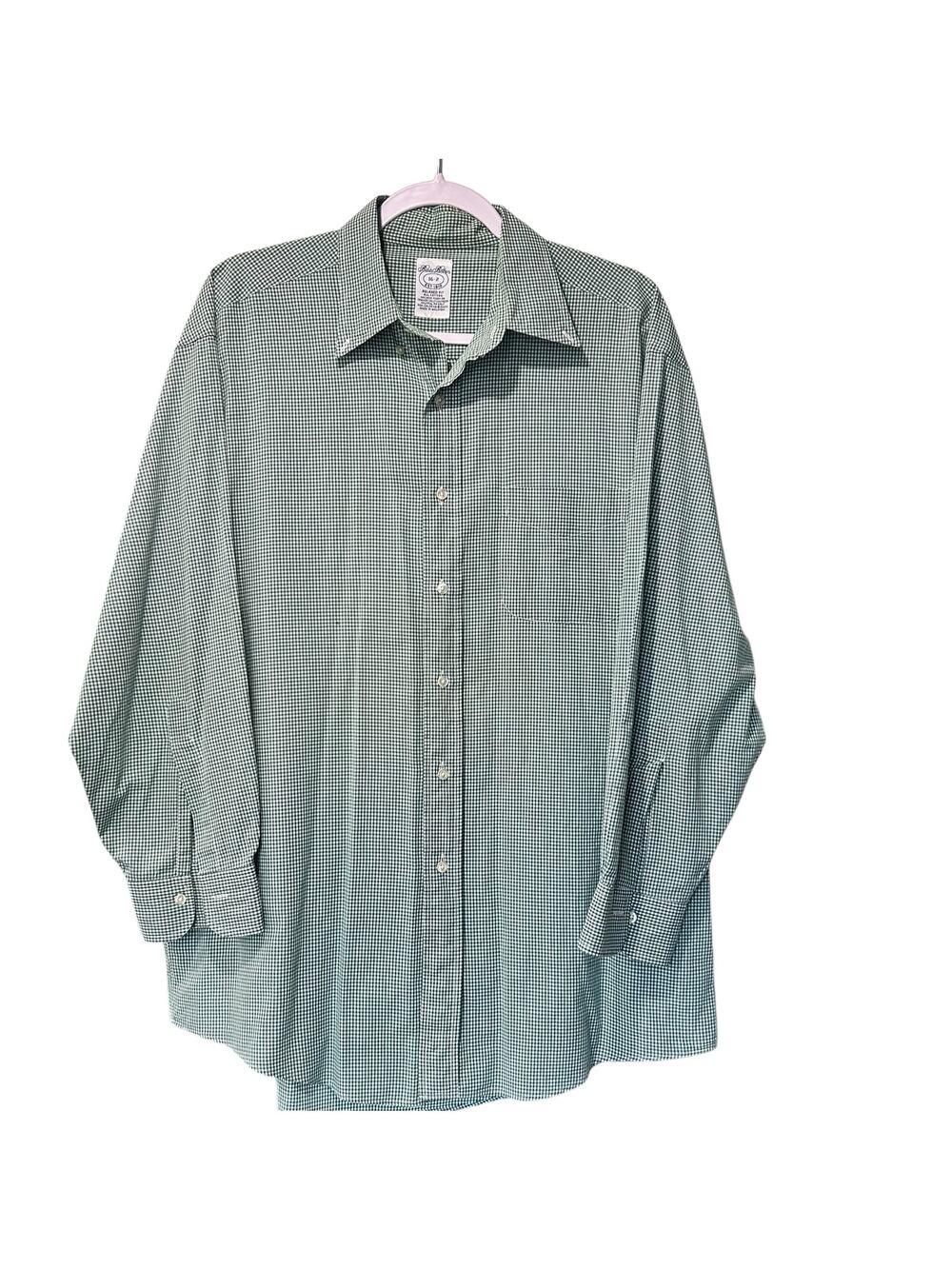 Brooks Brothers Shirt Button Down Men's Business Casual Y2K SZ 16 Green Plaid
